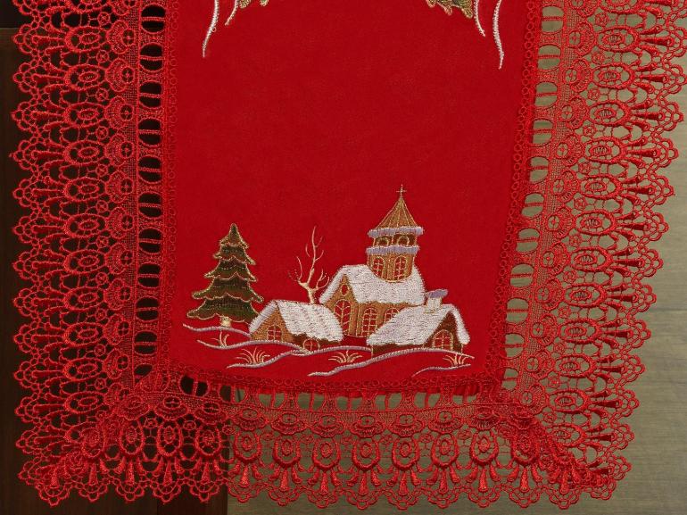 Trilho de Mesa Natal com Bordado Richelieu 45x170cm Avulso - Navidad Vermelho - Dui Design