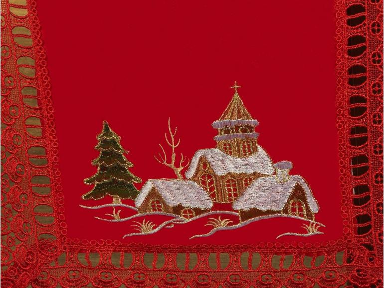 Trilho de Mesa Natal com Bordado Richelieu 45x170cm Avulso - Navidad Vermelho - Dui Design