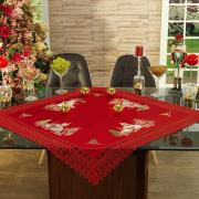 Centro de Mesa Natal Quadrado com Bordado Richelieu 85x85cm - Navidad Vermelho - Dui Design