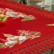 Centro de Mesa Natal Quadrado com Bordado Richelieu 85x85cm - Navidad Vermelho - Dui Design