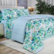 Enxoval Casal com Edredom 5 peas 150 fios - Nice Azul - Dui Design