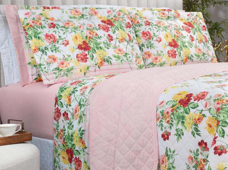 Enxoval Casal com Cobre-leito 7 peas 150 fios - Nice Rosa - Dui Design