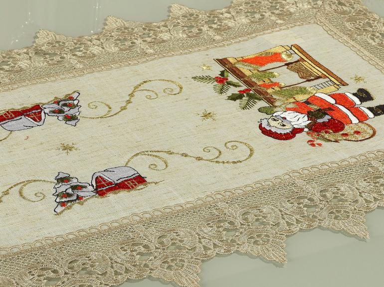Trilho de Mesa Natal de Linho com Bordado Richelieu 40x85cm Avulso - Nicolau Bege - Dui Design