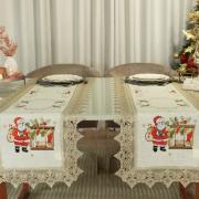 Trilho de Mesa Natal de Linho com Bordado Richelieu 45x170cm Avulso - Nicolau Bege - Dui Design