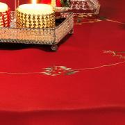 Toalha de Mesa Natal com Bordado Richelieu Redonda 180cm - Nicolau Vermelho - Dui Design