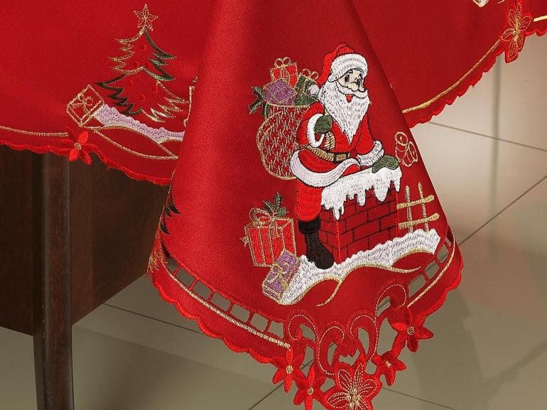Toalha de Mesa Natal com Bordado Richelieu Retangular 6 Lugares 160x220cm - Nicolau Vermelho - Dui Design