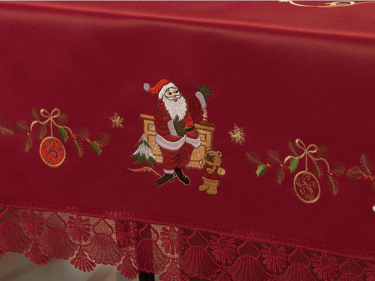 Toalha de Mesa Natal com Bordado Richelieu Quadrada 8 Lugares 220x220cm - Noel Vermelho - Dui Design