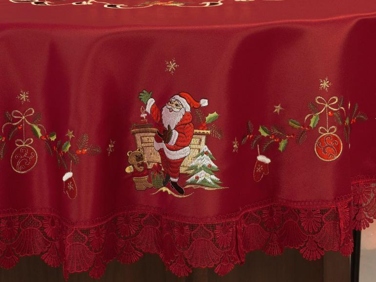 Toalha de Mesa Natal com Bordado Richelieu Redonda 180cm - Noel Vermelho - Dui Design