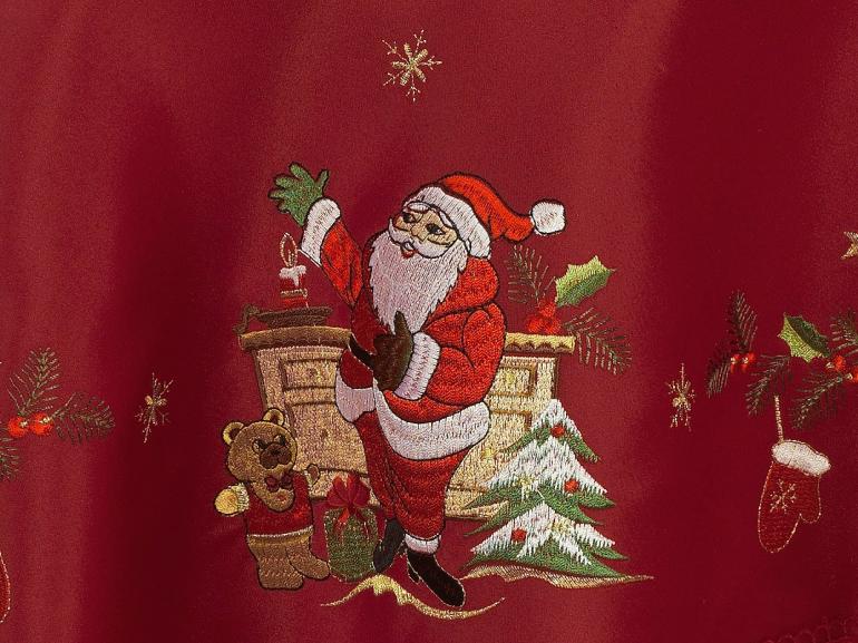 Toalha de Mesa Natal com Bordado Richelieu Redonda 180cm - Noel Vermelho - Dui Design