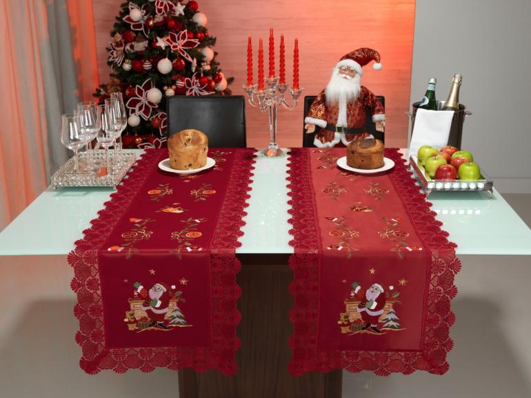 Trilho de Mesa Natal com Bordado Richelieu 45x170cm Avulso - Noel Vermelho  - Dui Design | Vida e Cor