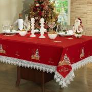 Toalha de Mesa Natal com Bordado Richelieu Retangular 6 Lugares 160x220cm - Noeli Vermelho - Dui Design