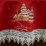 Toalha de Mesa Natal com Bordado Richelieu Redonda 180cm - Noeli Vermelho - Dui Design