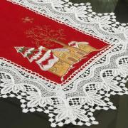 Trilho de Mesa Natal com Bordado Richelieu 40x85cm Avulso - Noeli Vermelho - Dui Design