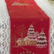 Trilho de Mesa Natal com Bordado Richelieu 45x170cm Avulso - Noeli Vermelho - Dui Design