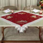 Centro de Mesa Natal Quadrado com Bordado Richelieu 85x85cm - Noeli Vermelho - Dui Design