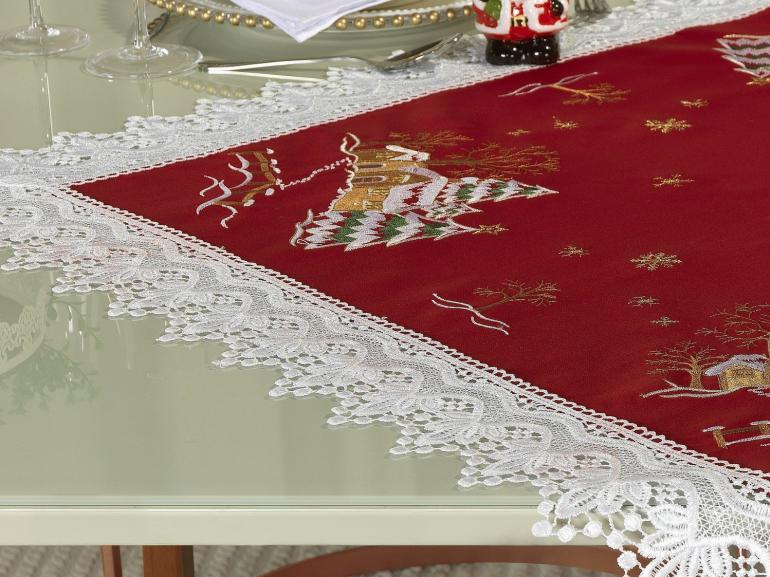 Centro de Mesa Natal Quadrado com Bordado Richelieu 85x85cm - Noeli Vermelho - Dui Design