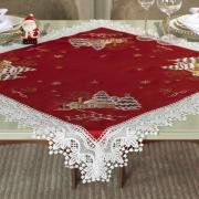 Centro de Mesa Natal Quadrado com Bordado Richelieu 85x85cm - Noeli Vermelho - Dui Design