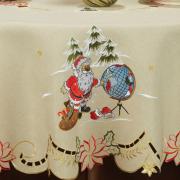 Toalha de Mesa Natal com Bordado Richelieu Redonda 180cm - Noite Feliz Bege - Dui Design