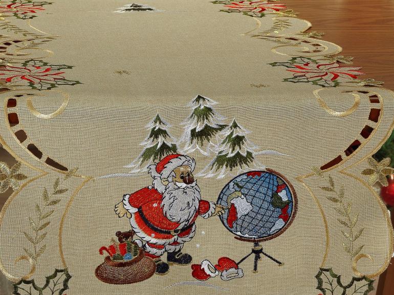 Trilho de Mesa Natal com Bordado Richelieu 45x170cm Avulso - Noite Feliz Bege - Dui Design