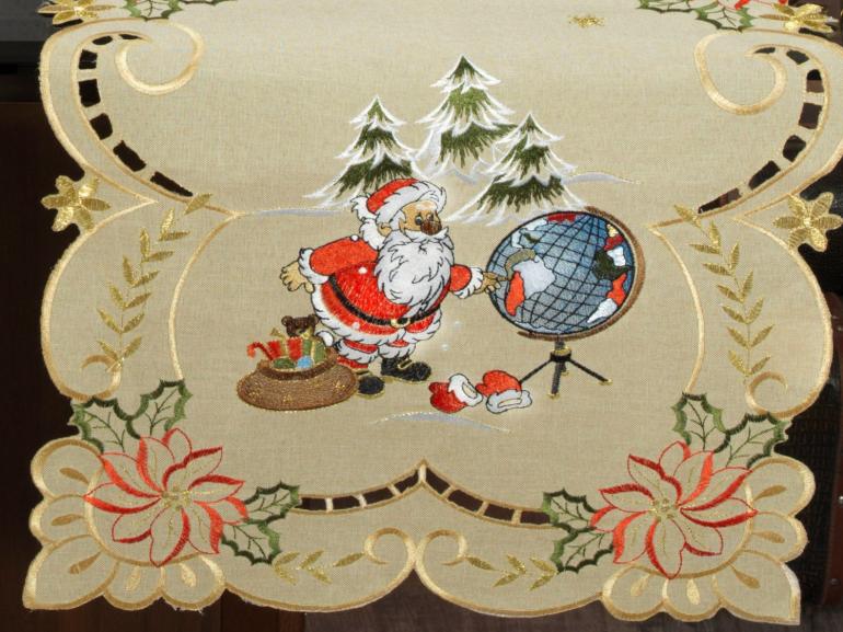 Trilho de Mesa Natal com Bordado Richelieu 45x170cm Avulso - Noite Feliz Bege - Dui Design