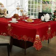 Toalha de Mesa Natal com Bordado Richelieu Retangular 6 Lugares 160x220cm - Noite Feliz Vermelho - Dui Design