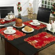 Jogo Americano Natal 4 Lugares (4 peas) com Bordado Richelieu 35x50cm - Noite Feliz Vermelho - Dui Design