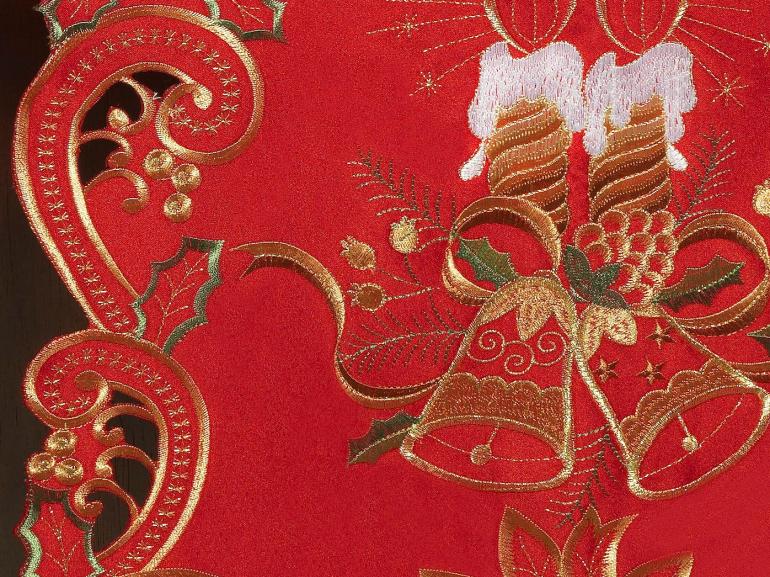 Trilho de Mesa Natal com Bordado Richelieu 45x170cm - Noite Feliz Vermelho - Dui Design