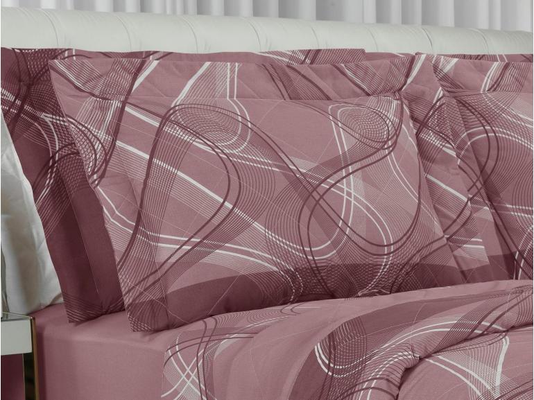 Kit: 1 Cobre-leito Casal + 2 Porta-travesseiros Percal 200 fios - Normani Mauve - Dui Design