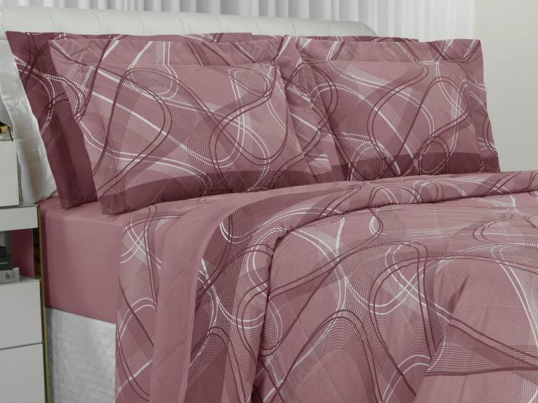 Kit: 1 Cobre-leito Casal + 2 Porta-travesseiros Percal 200 fios - Normani Mauve - Dui Design