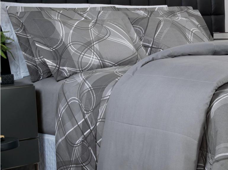 Jogo de Cama Queen Percal 200 fios - Normani Cinza - Dui Design