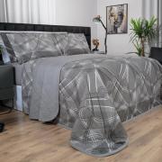 Kit: 1 Cobre-leito King + 2 Porta-travesseiros Percal 200 fios - Normani Cinza - Dui Design