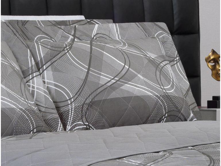 Kit: 1 Cobre-leito King + 2 Porta-travesseiros Percal 200 fios - Normani Cinza - Dui Design