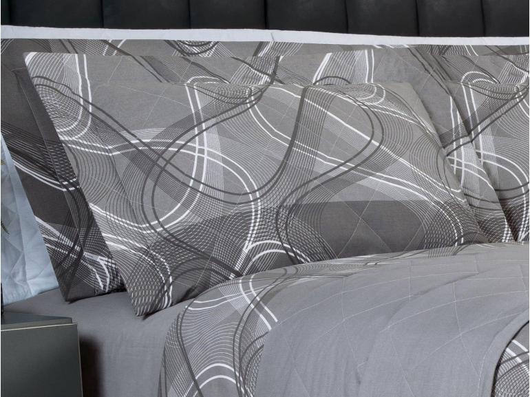 Kit: 1 Cobre-leito King + 2 Porta-travesseiros Percal 200 fios - Normani Cinza - Dui Design