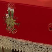 Toalha de Mesa Natal com Bordado Richelieu Quadrada 4 Lugares 160x160cm - Nostalgia Vermelho - Dui Design