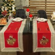 Trilho de Mesa Natal com Bordado Richelieu 45x170cm Avulso - Nostalgia Vermelho - Dui Design