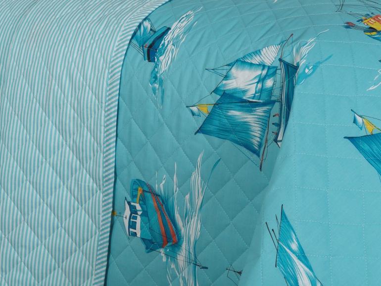 Kit: 1 Cobre-leito King + 2 Porta-travesseiros Percal 180 fios - Ocean Azul - Dui Design