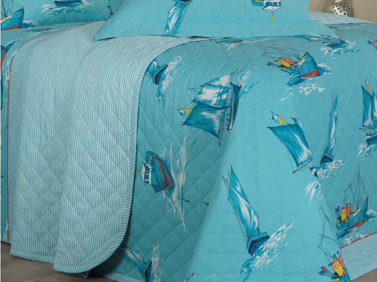 Kit: 1 Cobre-leito Casal + 2 Porta-travesseiros Percal 180 fios - Ocean Azul - Dui Design