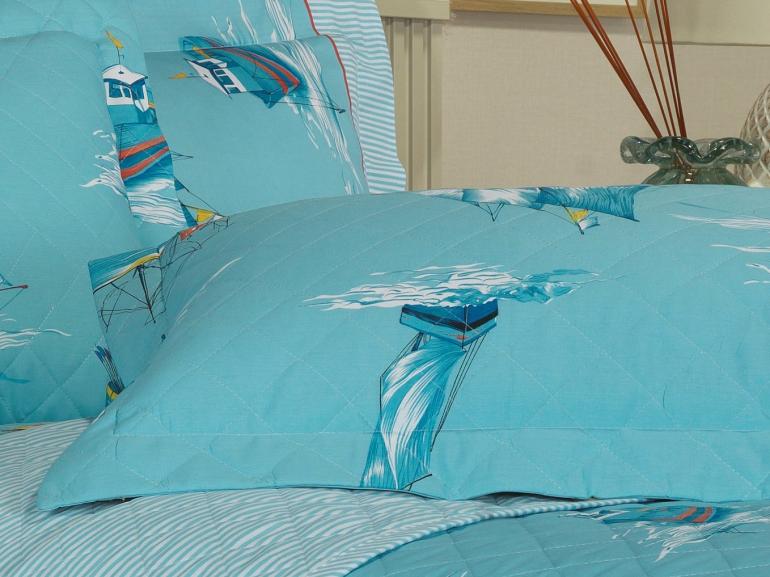 Kit: 1 Cobre-leito Solteiro + 1 Porta-travesseiro Percal 180 fios - Ocean Azul - Dui Design