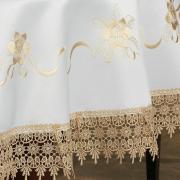 Toalha de Mesa com Bordado Richelieu Redonda 180cm - Ohana Branco e Bege - Dui Design
