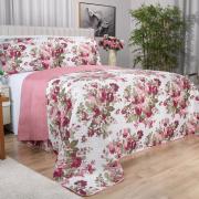 Kit: 1 Cobre-leito Queen Bouti de Microfibra Ultrasonic Estampada + 2 Porta-travesseiros - Olvia Rosa - Dui Design