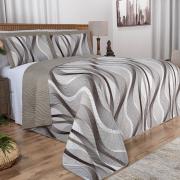 Kit: 1 Cobre-leito King Bouti de Microfibra Ultrasonic Estampada + 2 Porta-travesseiros - Onda Taupe - Dui Design