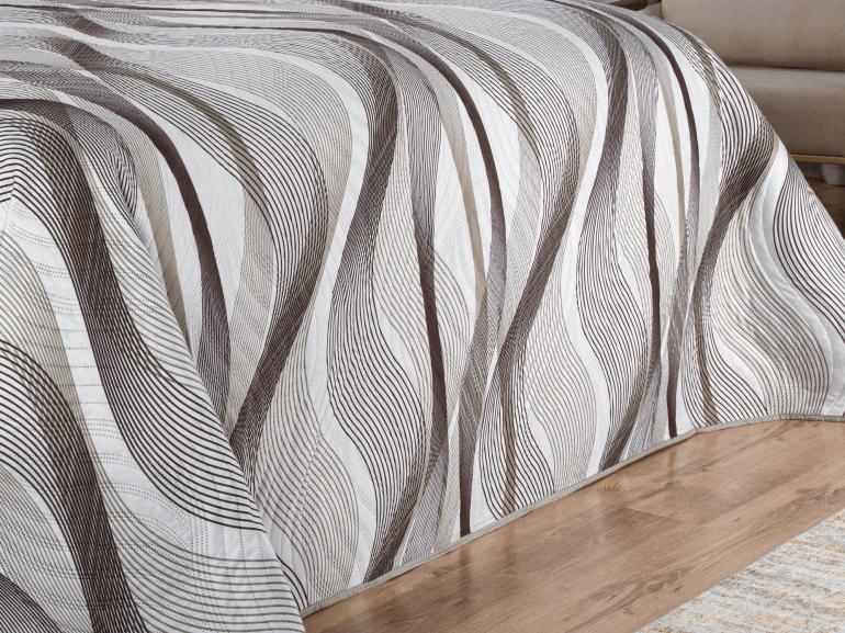 Kit: 1 Cobre-leito King Bouti de Microfibra Ultrasonic Estampada + 2 Porta-travesseiros - Onda Taupe - Dui Design