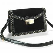 Bolsa Lateral com Detalhes em Couro Natural - Onix Preto - Velina Fabbiano