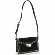 Bolsa Lateral com Detalhes em Couro Natural - Onix Preto - Velina Fabbiano