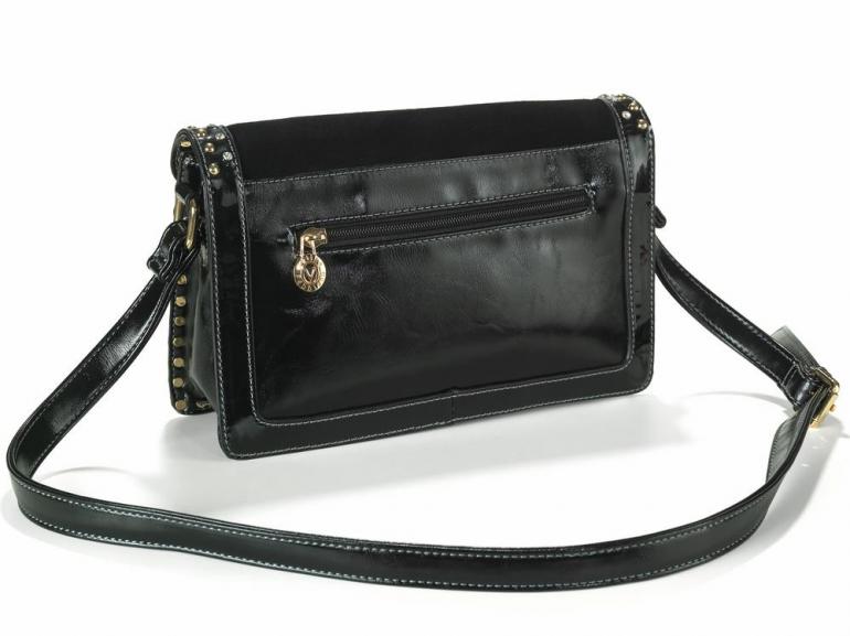 Bolsa Lateral com Detalhes em Couro Natural - Onix Preto - Velina Fabbiano