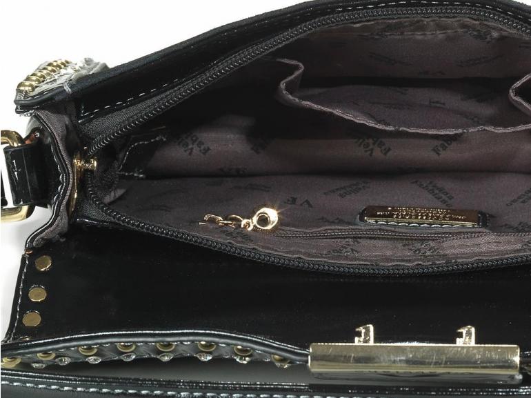 Bolsa Lateral com Detalhes em Couro Natural - Onix Preto - Velina Fabbiano