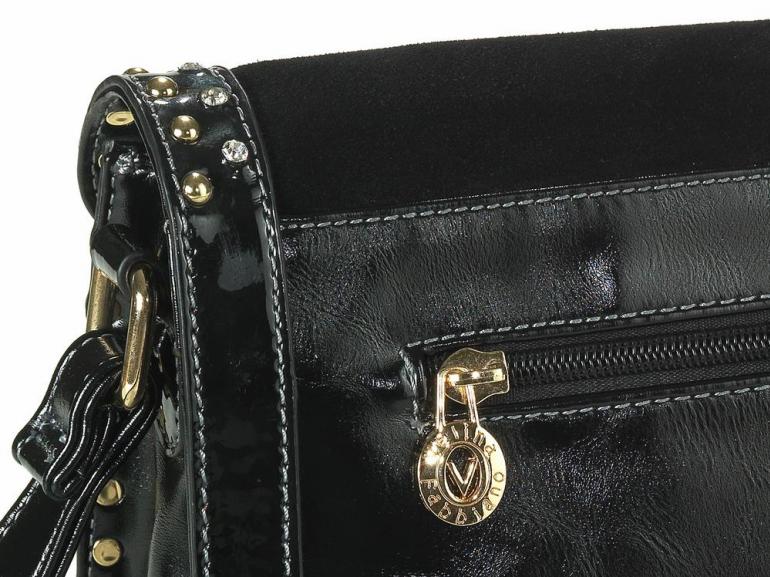 Bolsa Lateral com Detalhes em Couro Natural - Onix Preto - Velina Fabbiano
