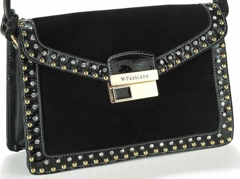 Bolsa Lateral com Detalhes em Couro Natural - Onix Preto - Velina Fabbiano