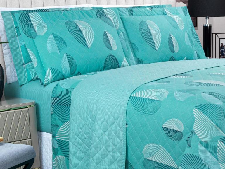 Enxoval Queen com Cobre-leito 7 peas 150 fios - Organi Turquesa - Dui Design