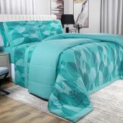 Enxoval Queen com Edredom 5 peas 150 fios - Organi Turquesa - Dui Design